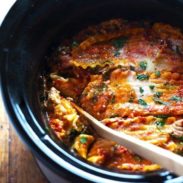 Super Easy Skinny Veggie Crockpot Lasagna - a handful of simple ingredients for a healthy family dinner. | https://cyrieka.com