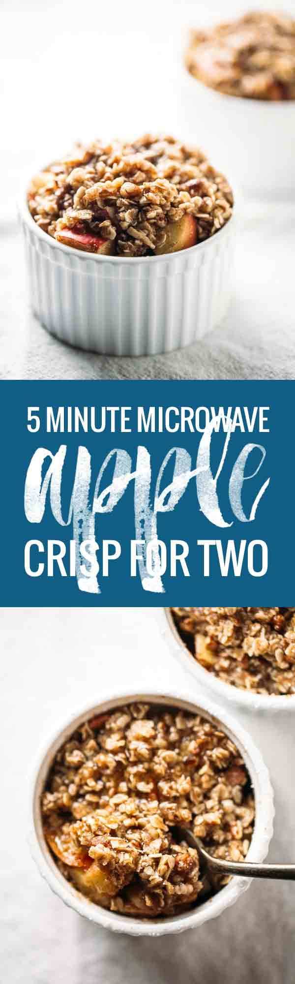 Five Minute Single Serving Apple Crisp - topped with a YUMMY healthy coconut oil, pecan, and oat crumble.