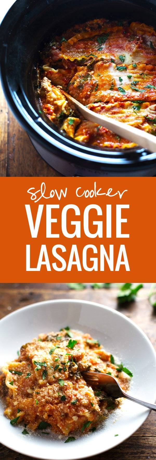 Super Easy Skinny Veggie Crockpot Lasagna - a handful of simple ingredients for a healthy family dinner. | https://cyrieka.com